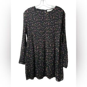 RD Style Black Floral Pleated Long Sleeve Dress – Size Small
